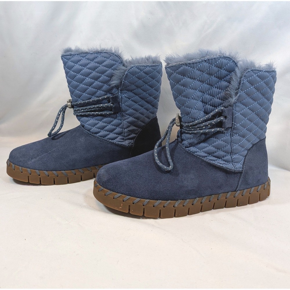 Muk Luks Blue Quilted Suede Boots; Faux Fur Lined Winter Snow Shoes
